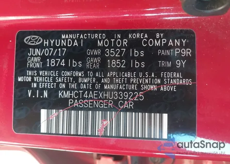 2017 Hyundai Accent Value Edition из США, поврежденный, VIN KMHCT4AEXHU339225